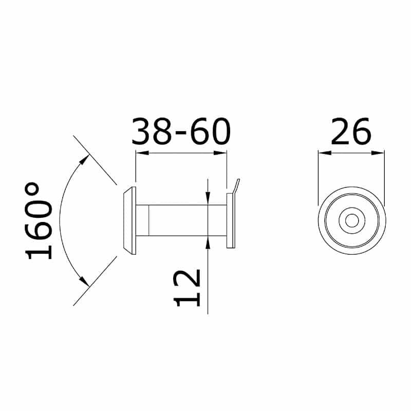 Schéma d'un judas porte avec angle de 160°