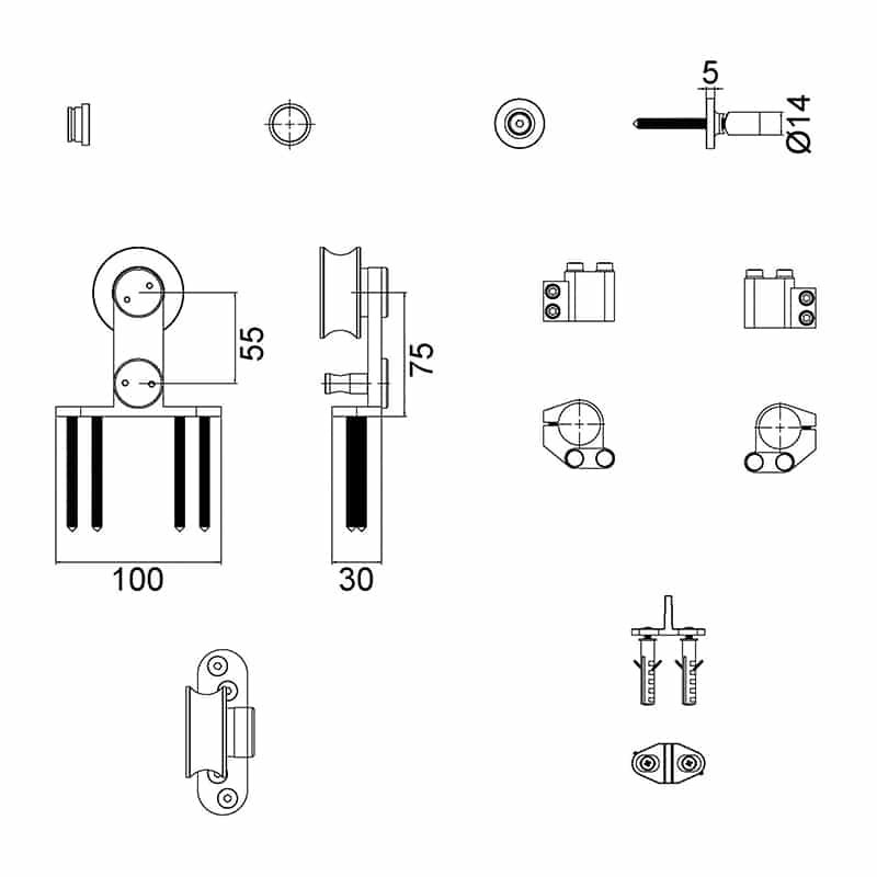 Schéma détaillé des rails pour portes coulissantes Soho 1