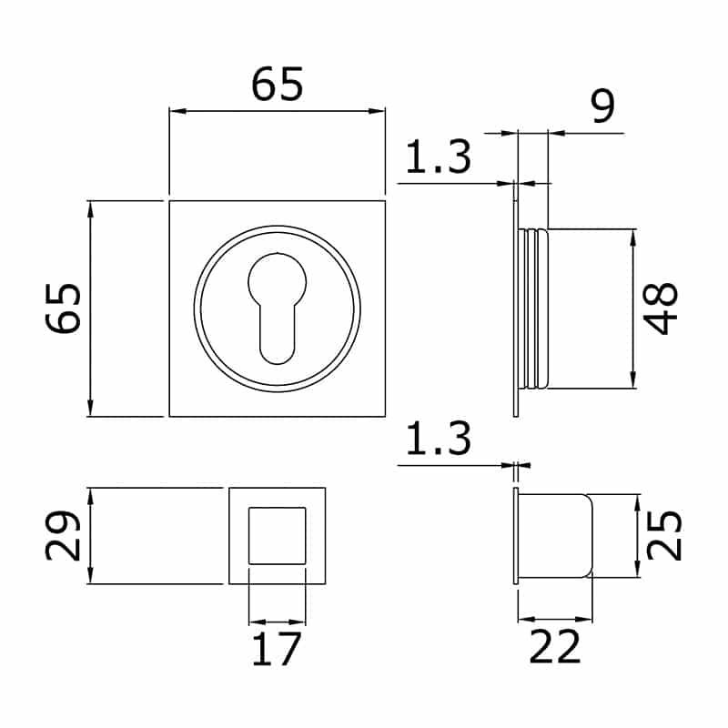 Schéma d'une serrure pour porte coulissante à galandage carrée fonction clé I